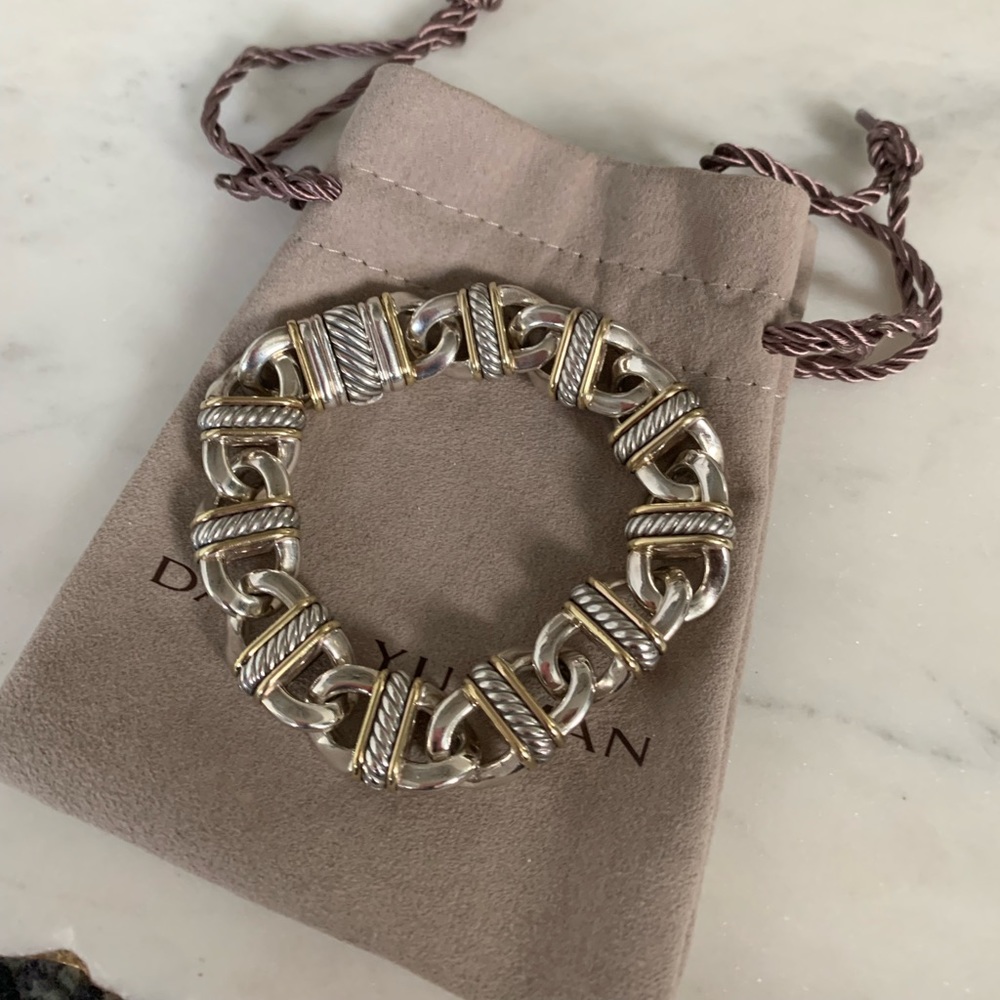 David Yurman Two-Tone Sterling & 18k Gold Madison Link Bracelet - Picture 5 of 11
